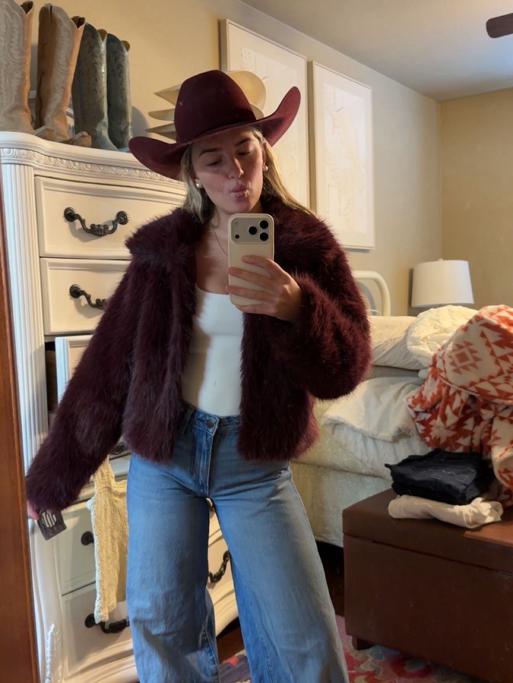 No Boundaries Women's Burgundy Plush Teddy Jacket